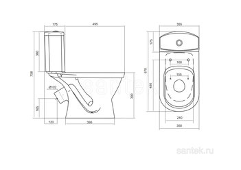 Унитаз-компакт Santek Алькор с диагональным выпуском, антивсплеск 1WH302196
