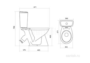 Унитаз-компакт Santek Бриз с диагональным выпуском 1WH302138