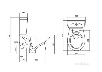 Унитаз-компакт Santek Анимо с диагональным выпуском, эконом 1WH110032