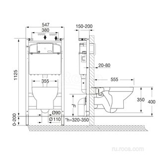 ПЭК Roca Dama Senso 893104680 подвесная чаша + инсталляция + Slim сиденье дюропласт, без панели смыва